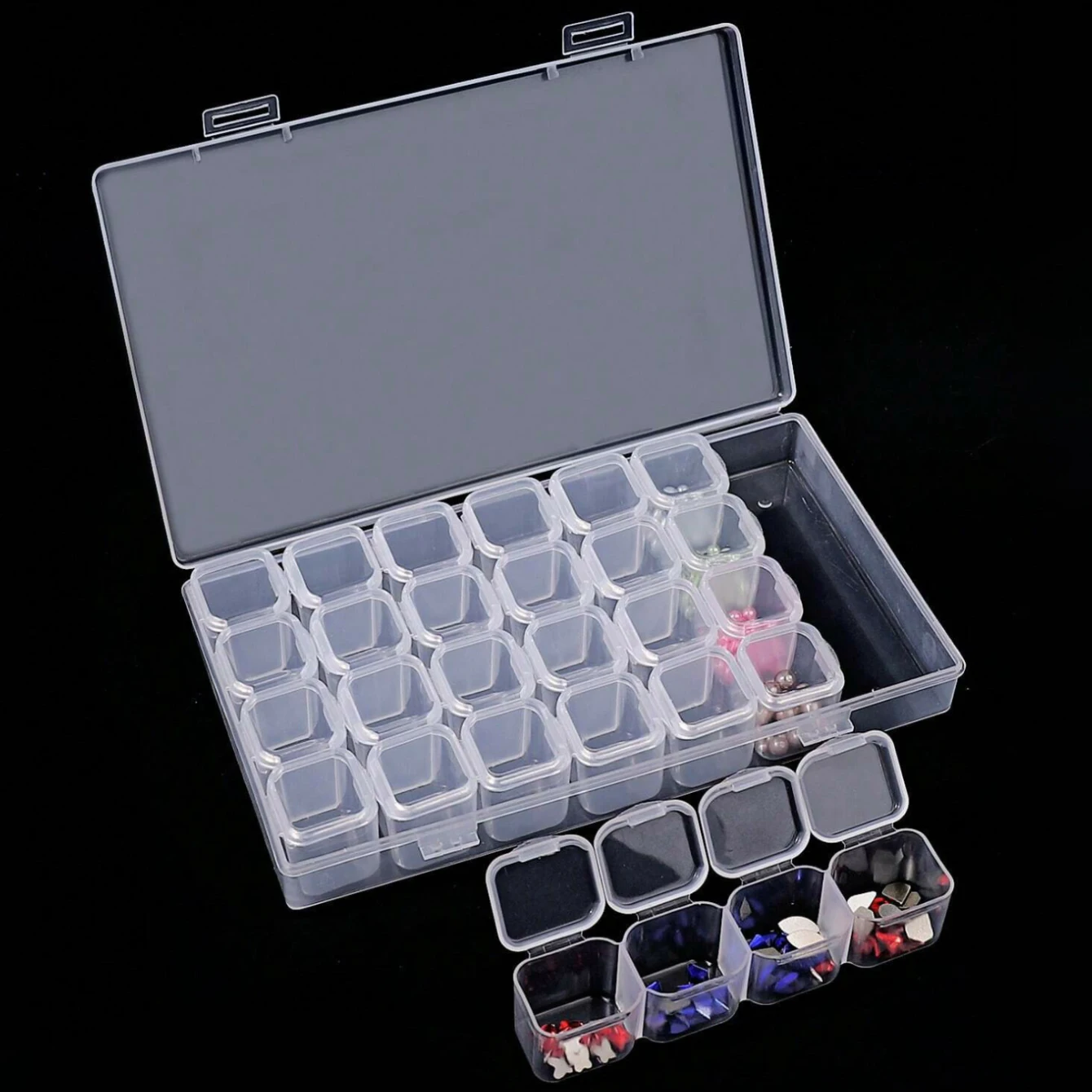 28 Compartment Transparent  Manicure Jewelry Organizer Box Removable 28 Grids Nail Art Accessories Storage Box