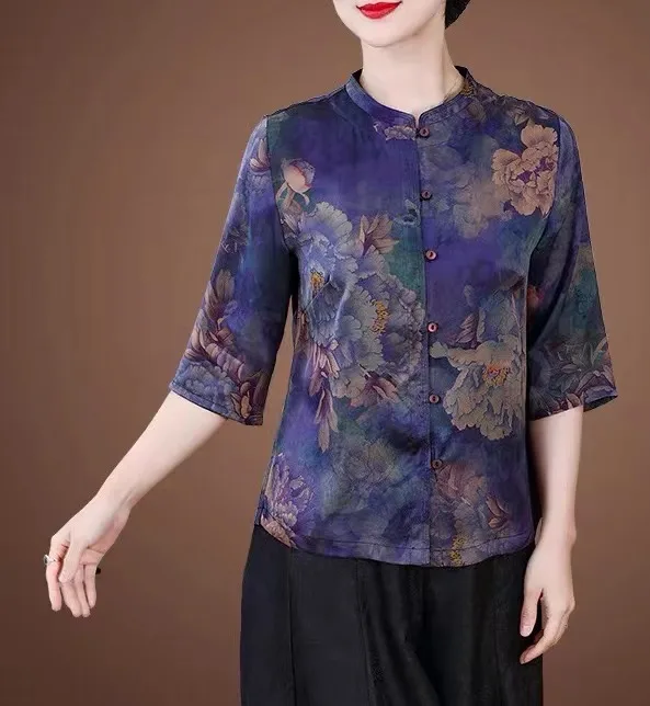 
 Китайская традиционная летняя рубашка с цветами, новинка 2021, модная рубашка в китайском стиле  