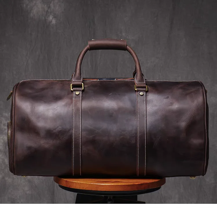 Manufacturer Custom With Logo Vintage Leather Duffles Weekend Leather Travel Bag Men Crazy Horse Leather Duffle Bag