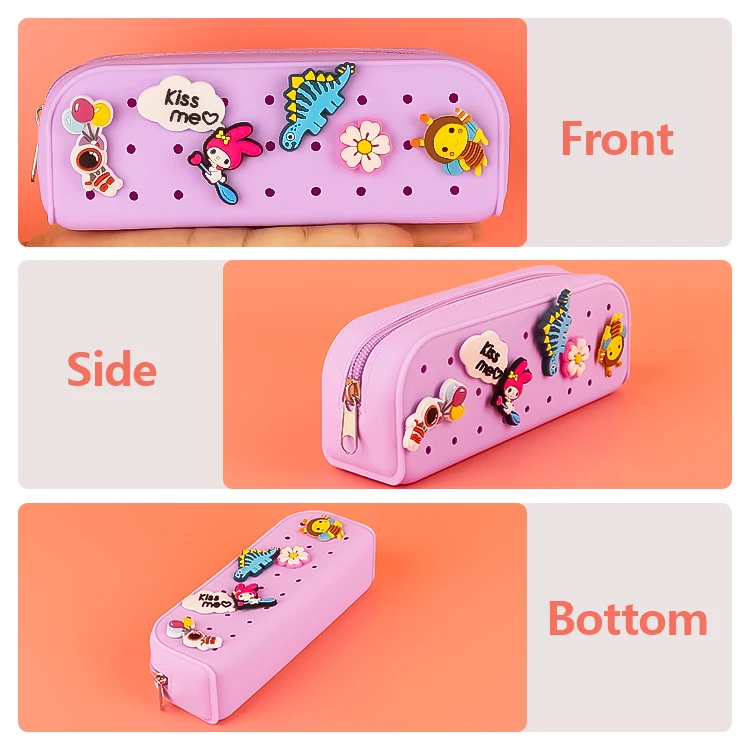 2024 Wholesale Novelty Silicone DIY Hole Penceil Box Children Candy Color Pencil Case