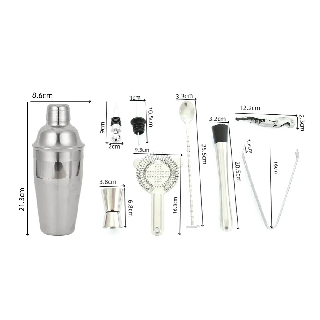 10 pcs Bar Tools Set 550 ml Shaker Bottle And Cocktail Accessories Stainless Steel Bartender Kit With Bamboo Stand