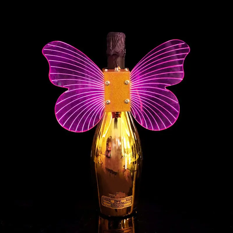 Flashing acrylic led butterfly angle wings champagne bottle topper collar display for liquor beverage vodka wine tequila whiskey