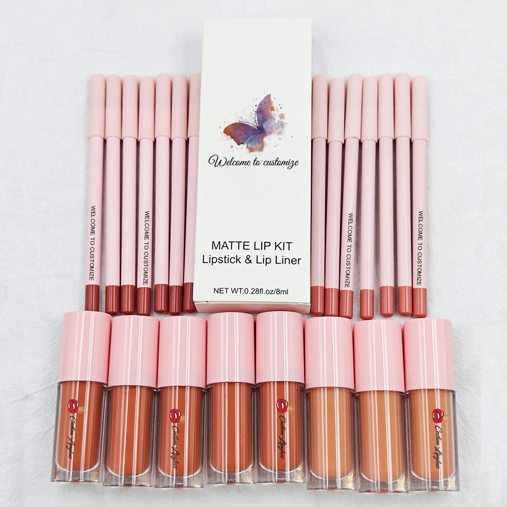 wholesale liquid lip stick and lip liner set longlasting matte makeup lipgloss lipliner sets private label vegan cosmetic kit