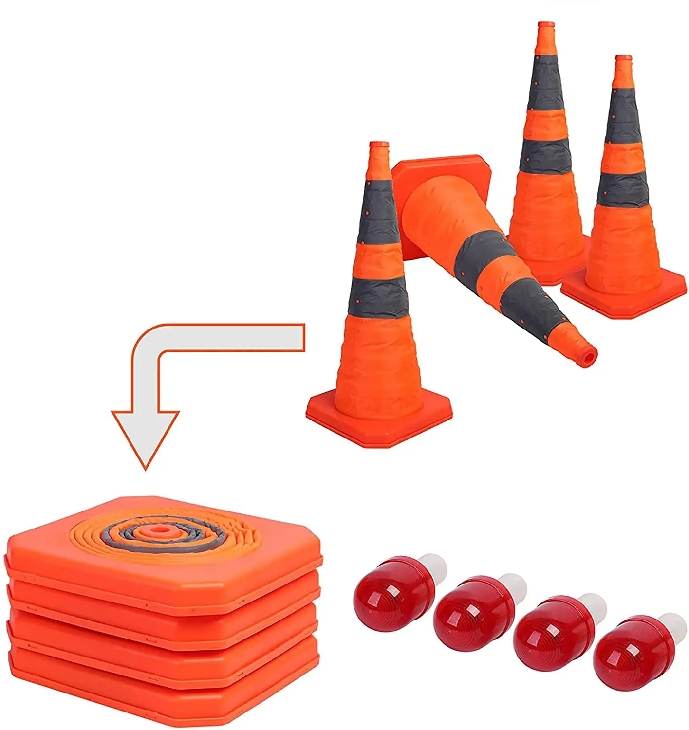 Driving Construction Cones Reflective Strips Orange 4 Pack 28 Inch Collapsible Traffic Cones