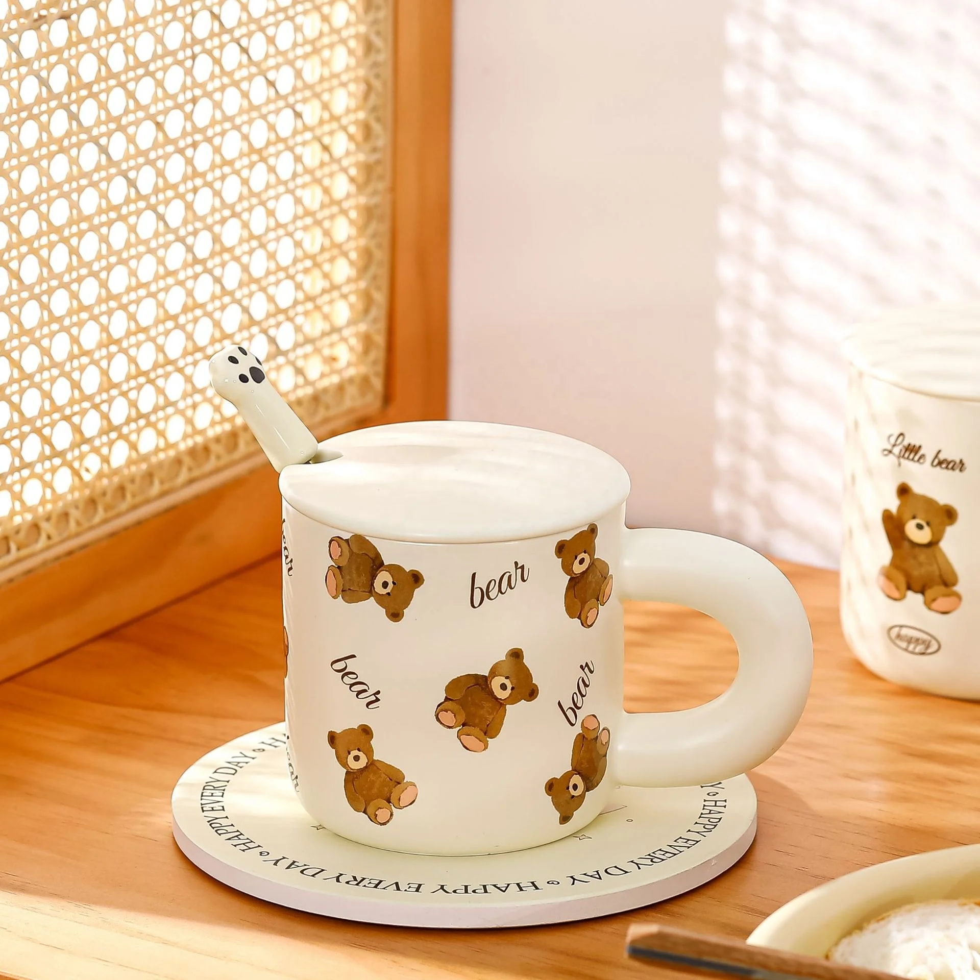 New Arrival Ins Korea Cartoon Croissant Bear Mug Large Capacity Milk Cup Heat Resistant Ceramic Couple