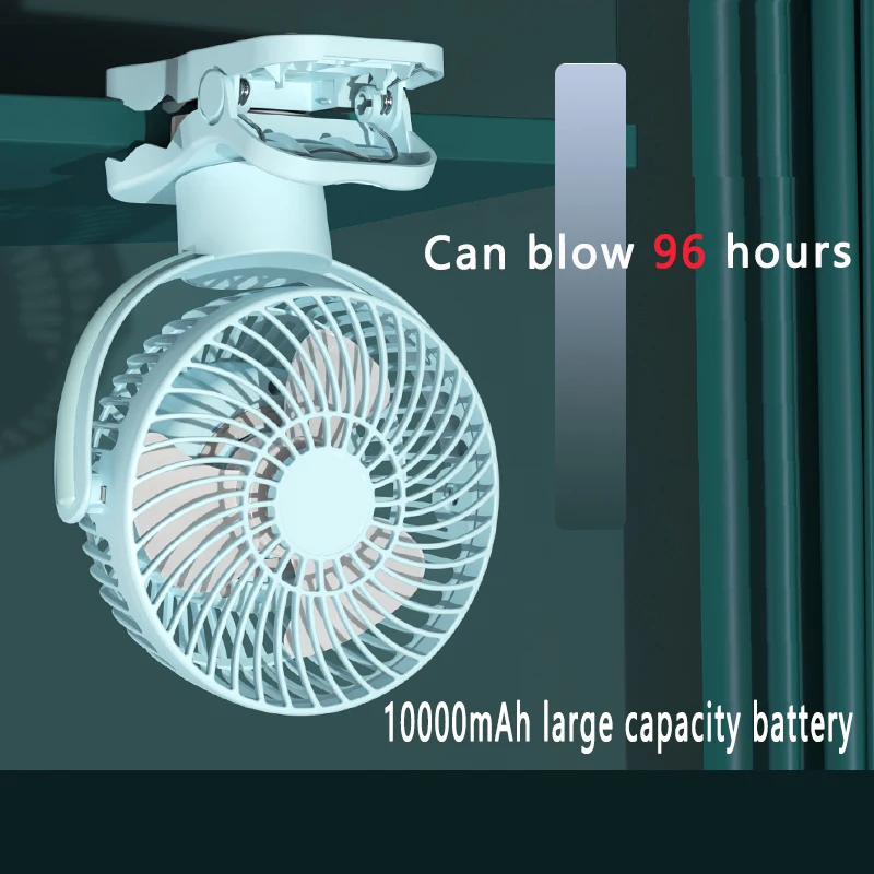 360 Degree Oscillation Home Outdoor Blue Portable Cooling Fan Handle Rechargeable Fan With LED Clip On Fan