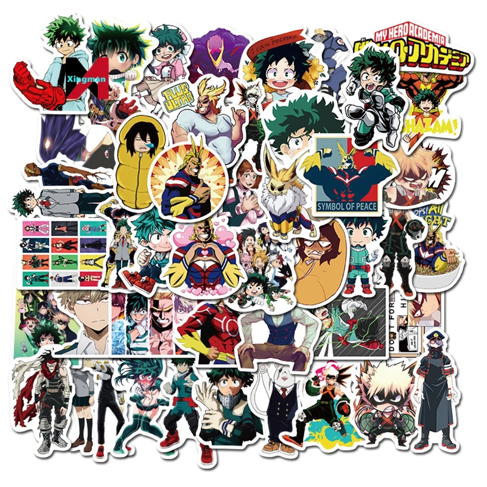 Kawaii Products 50Pcs/Set Waterproof Luggage Laptop Guitar Japanese My Hero Academia Sticker Anime Stickers for Kids