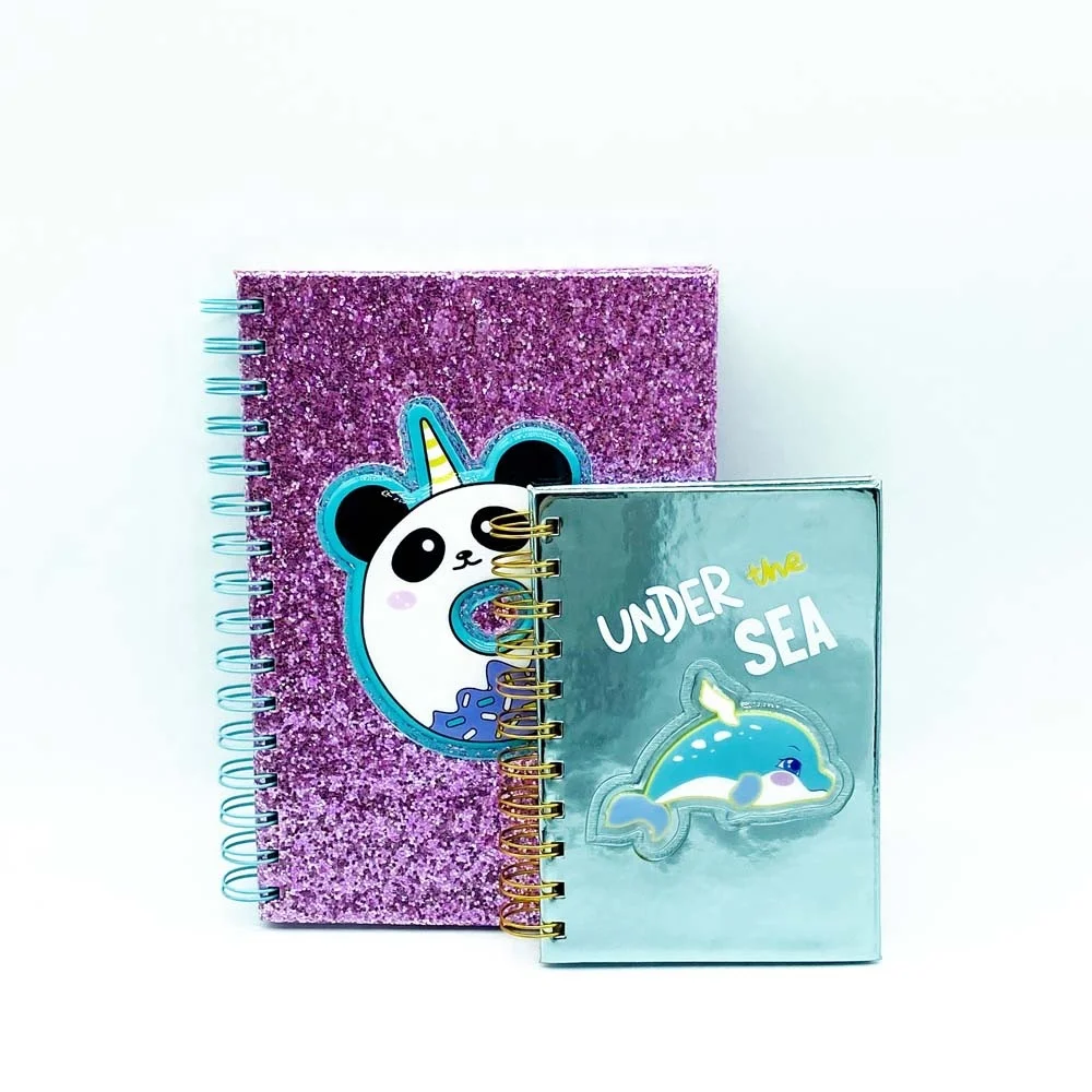 
Cute glitter panda sequin custom spiral PU stationery notebook 