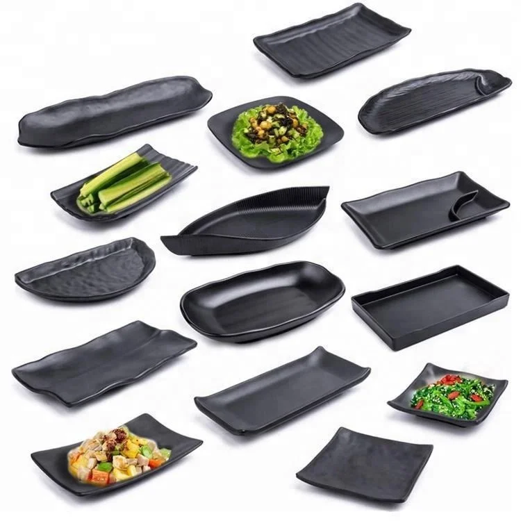 Hot Selling Tableware Rectangular Black Colored Melamine Slate Plate For Restaurant