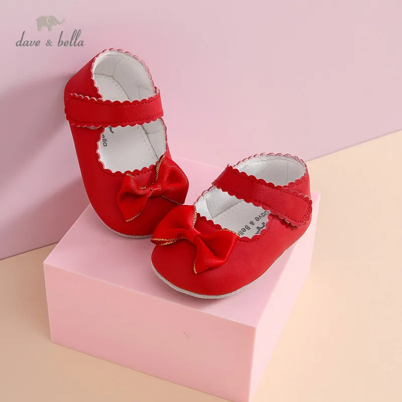 DB17549 Dave Bella spring baby girls fashion bow solid first walkers new born shoes