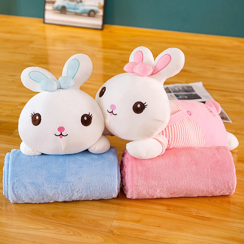 Custom 2 in 1 Rabbit Stuffed Animal Pillow blanket set plush toys