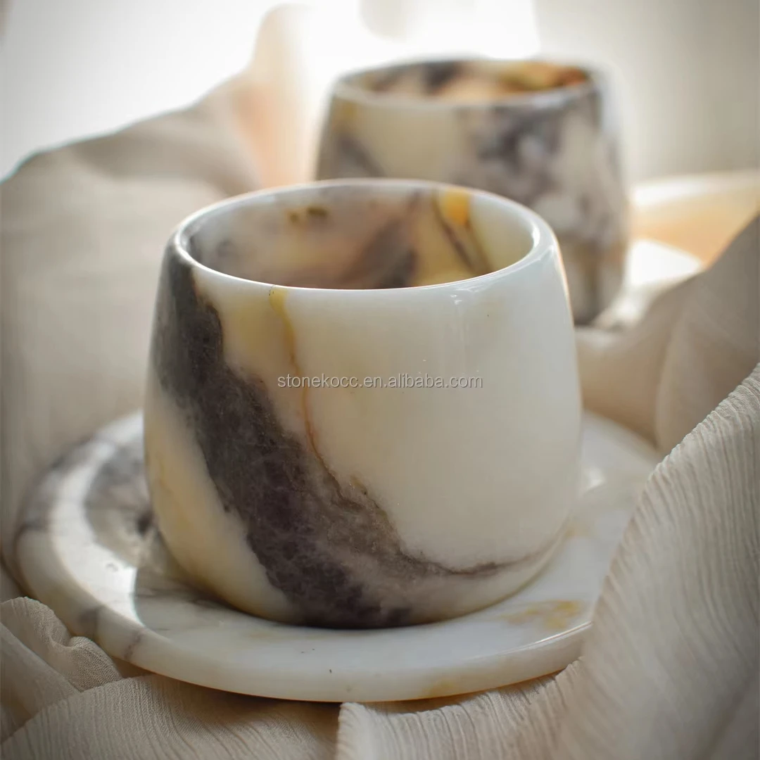 Stonekocc 100% натуральный мрамор Calacatta Viola Glod каменное маленькое блюдо чашка для кофе и чая Набор чашек эспрессо минималистский дизайн
