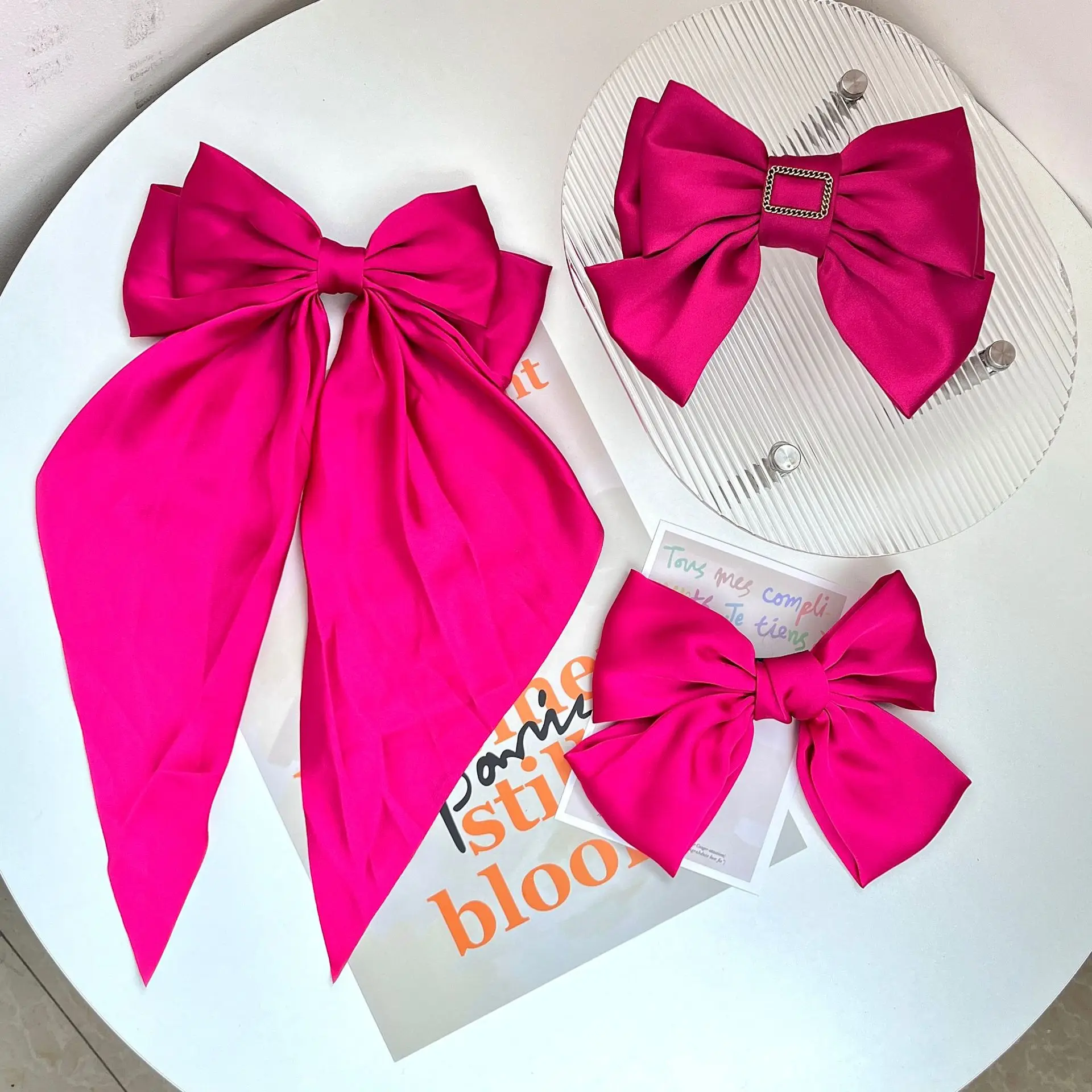 Rose red Silky Bow Hair Barrettes  Bow Clip with Tails Hair Bow Clip For Woman Girls Satin Hair Barrettes Clip