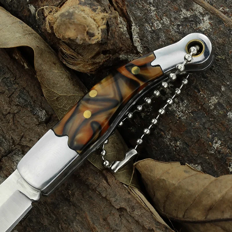 MINI camping outdoor folding short knife Acrylic Handle Small Pocket Knife With Keychain