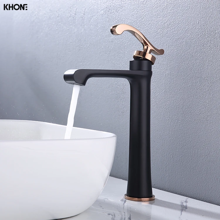 Matte Black Brass Body tall Basin Faucet Single Hole Hot and Cold water vanity basin mixer Bathroom Faucet Tap