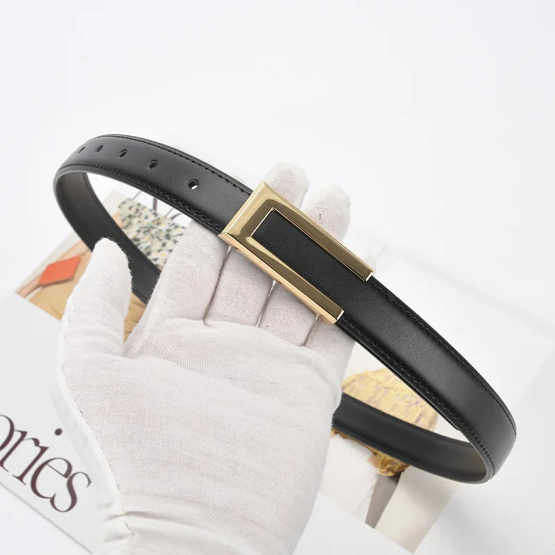 REWIN Fashion 2.4cm Width Skinny Ladies Thin Waist Belts Genuine Cow Leather Belts with Gold Buckle for Dresses Jeans Pants