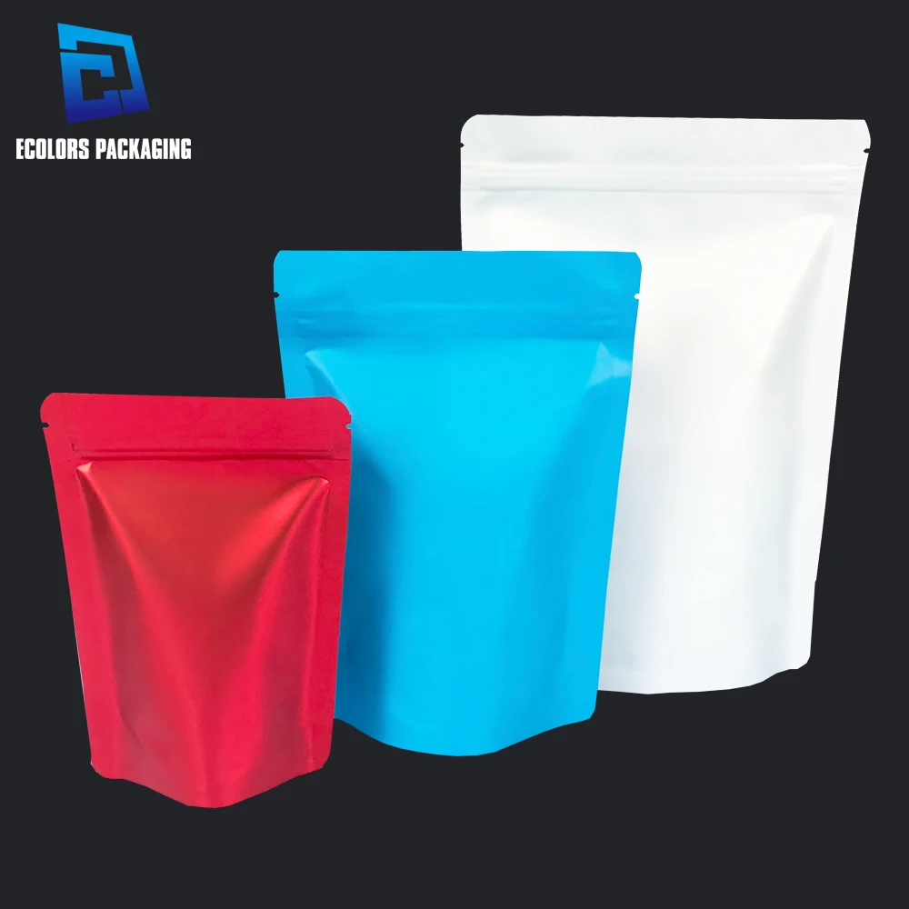 Multicolor Wholesale Plastic Snack Candy Food Packaging Resealable Doypack Bag Matte Metallic Stand Up Zipper Pouches