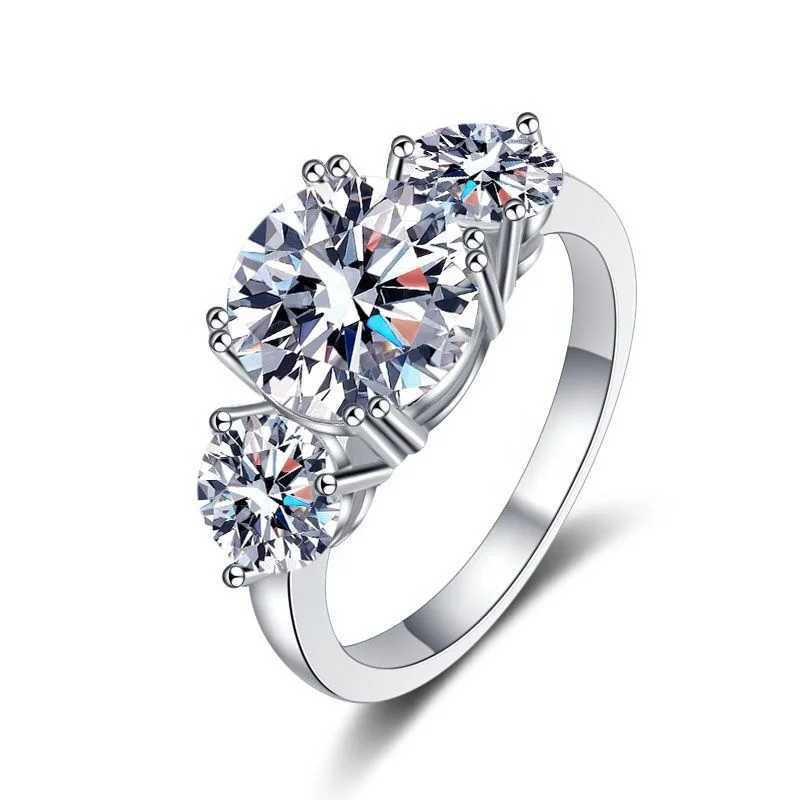 Wholesale s925 sterling silver ring female ring platinum plated European and American Sanshengshi luxury 3 carat moissanite ring
