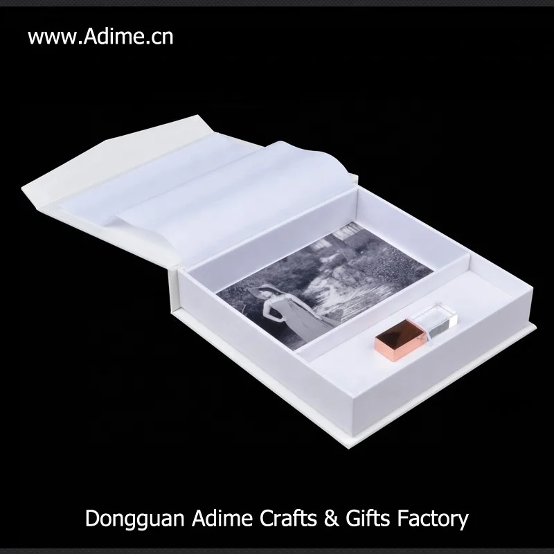 4x6 factory velvet rigid paper cardboard album photo gift box with USB flash drive box for photographer
