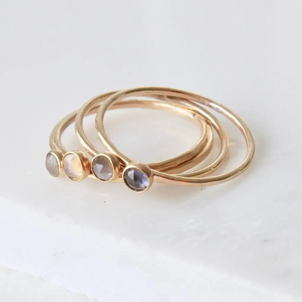 Gold Skinny Stacking Gemstone Ring 4mm Sterling Silver Cabochon Rings