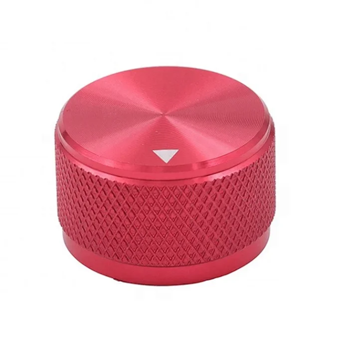 Обработанная на станке с ЧПУ красная алюминиевая ручка управления 20x14 мм белым окрашенным индикатором для гладкого вала