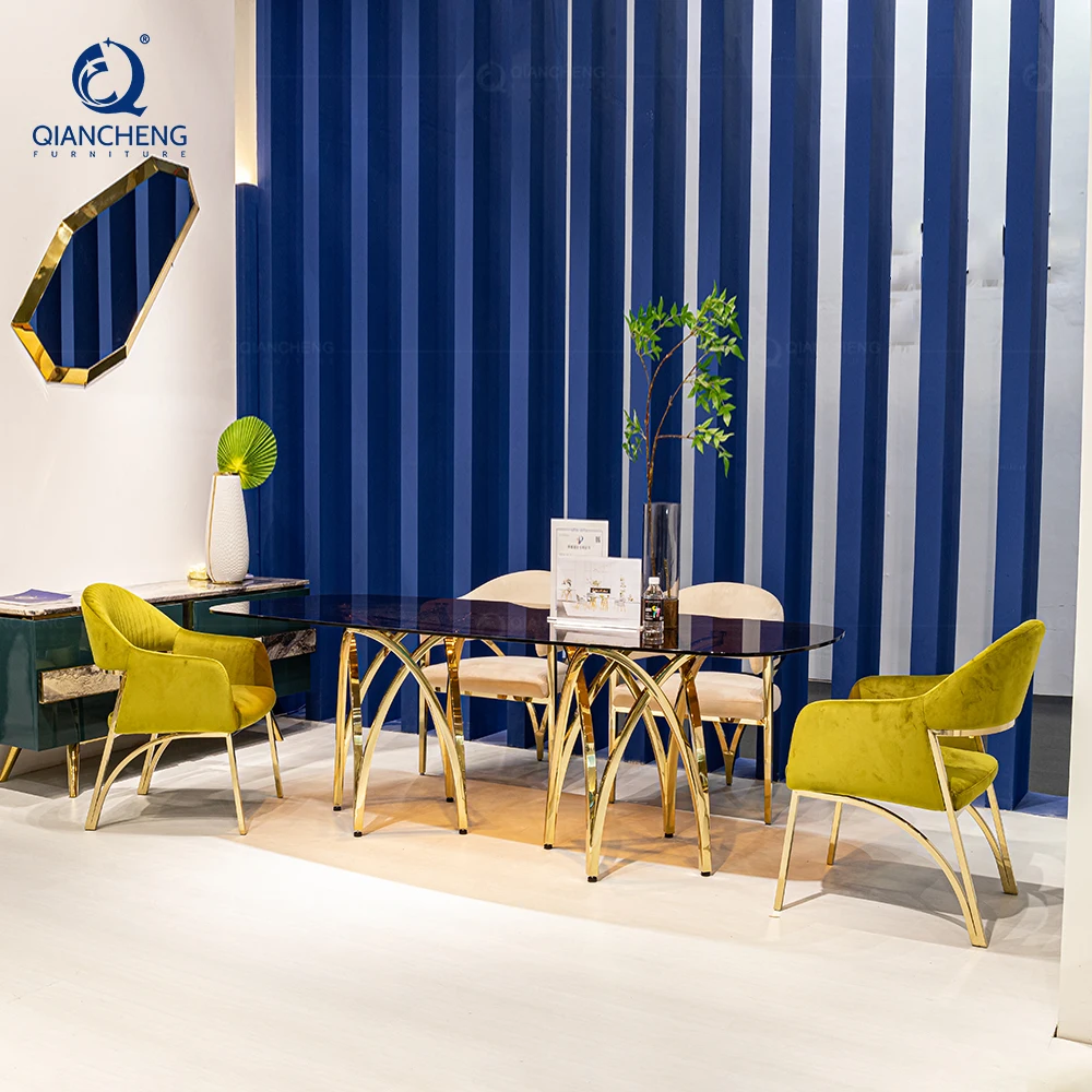 luxury home furniture ss dinning room tables set 8 seater modern designs rectangular glass stainless steel dining table