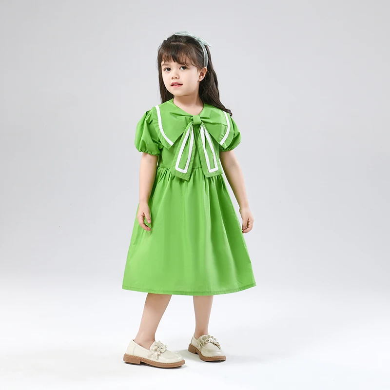 High Quality Korean Version 3 - 12Y Children College Style Puff Sleeve Girl Dress