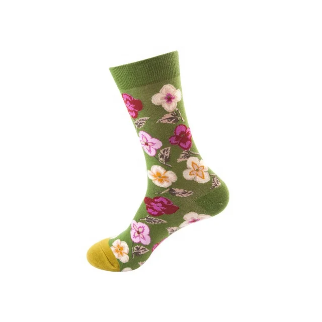 Wholesale summer fashion new jacquard printing logo custom cotton funny happy flowers design socks