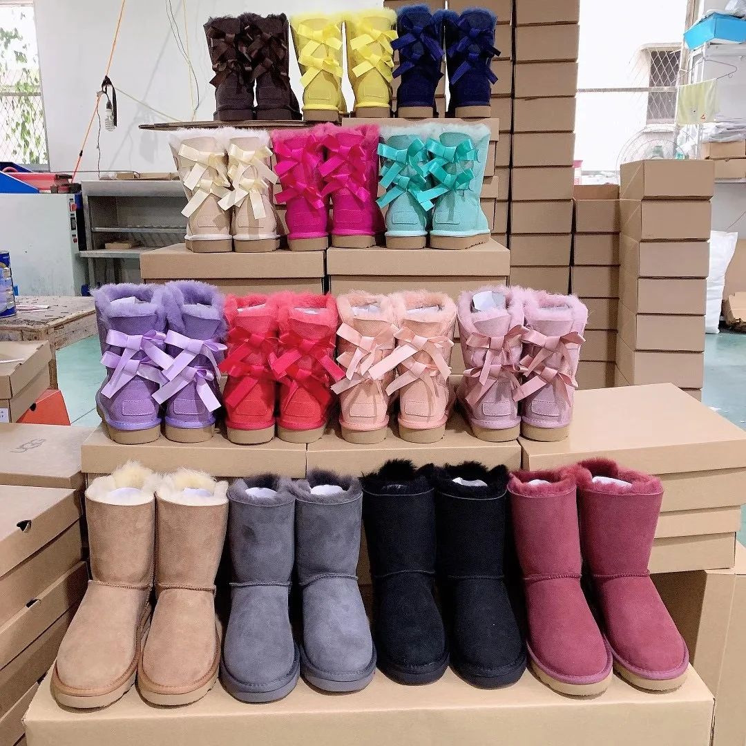 Женская обувь с бантом II сапоги хит продаж, Дизайнерские теплые зимние ботинки из овчины uggh сапоги женские высокие сапоги