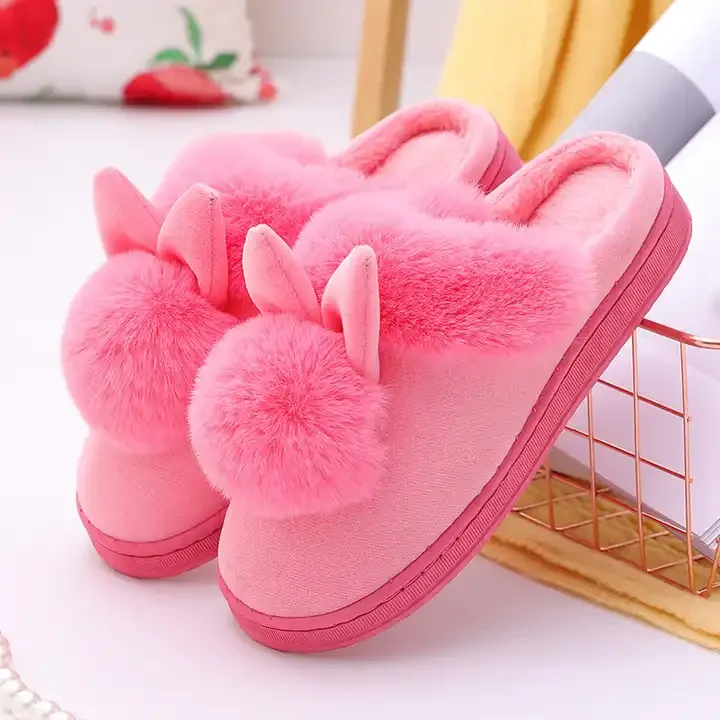 Lovely Rabbit Ears Soft Home Slippers Cotton Warm Shoes