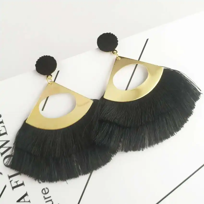 
EH074 New retro exaggerated bohemia scalloped tassel earrings 