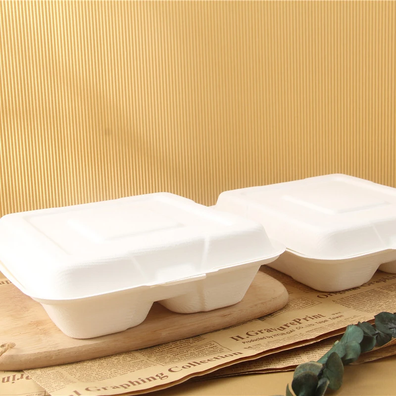 Биоразлагаемая сахарная тростниковая багасса, одноразовая пищевая, Экологически чистая, Компостируемая целлюлоза, раскладной корпус