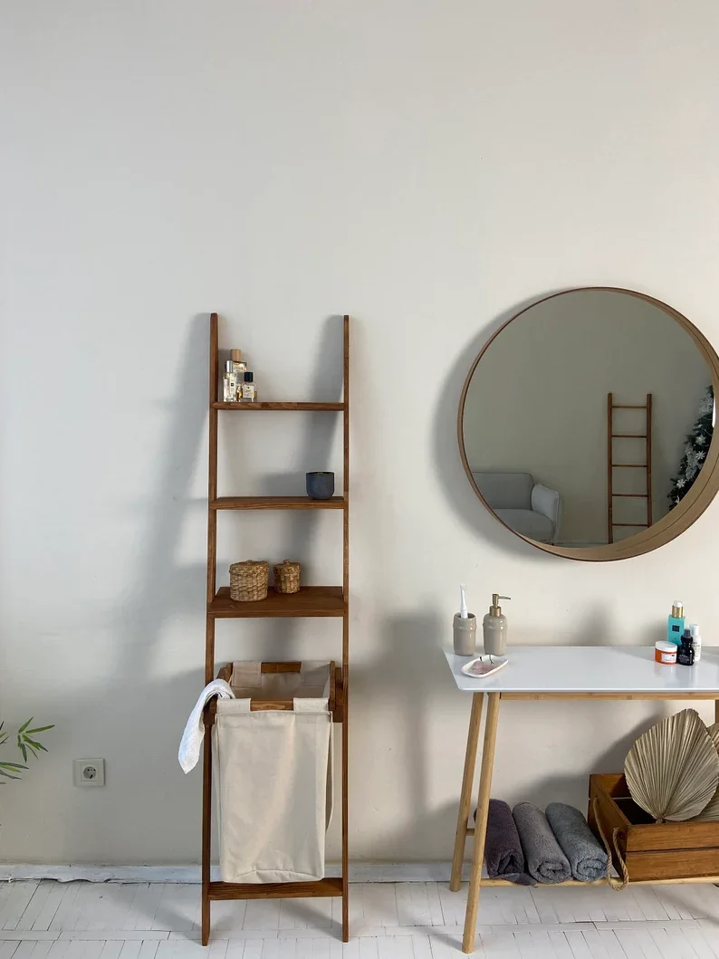 Customized wooden shelving laundry room wood plant stand bathroom organizer shelf storage wood decor gift