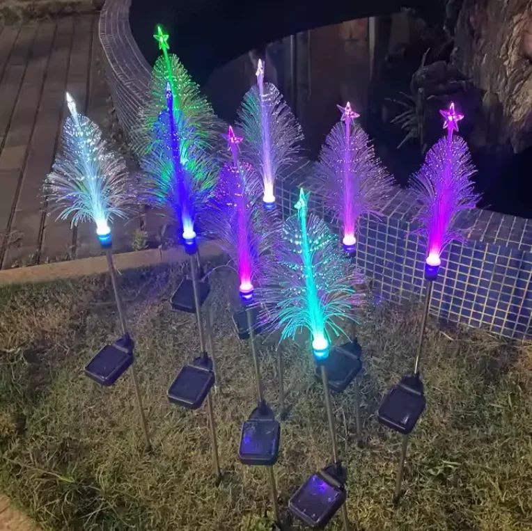 Solar Outdoor Waterproof LED Fiber Optic Night Lamp 7 Color Changing Solar Christmas Trees Jellyfish Lights for street