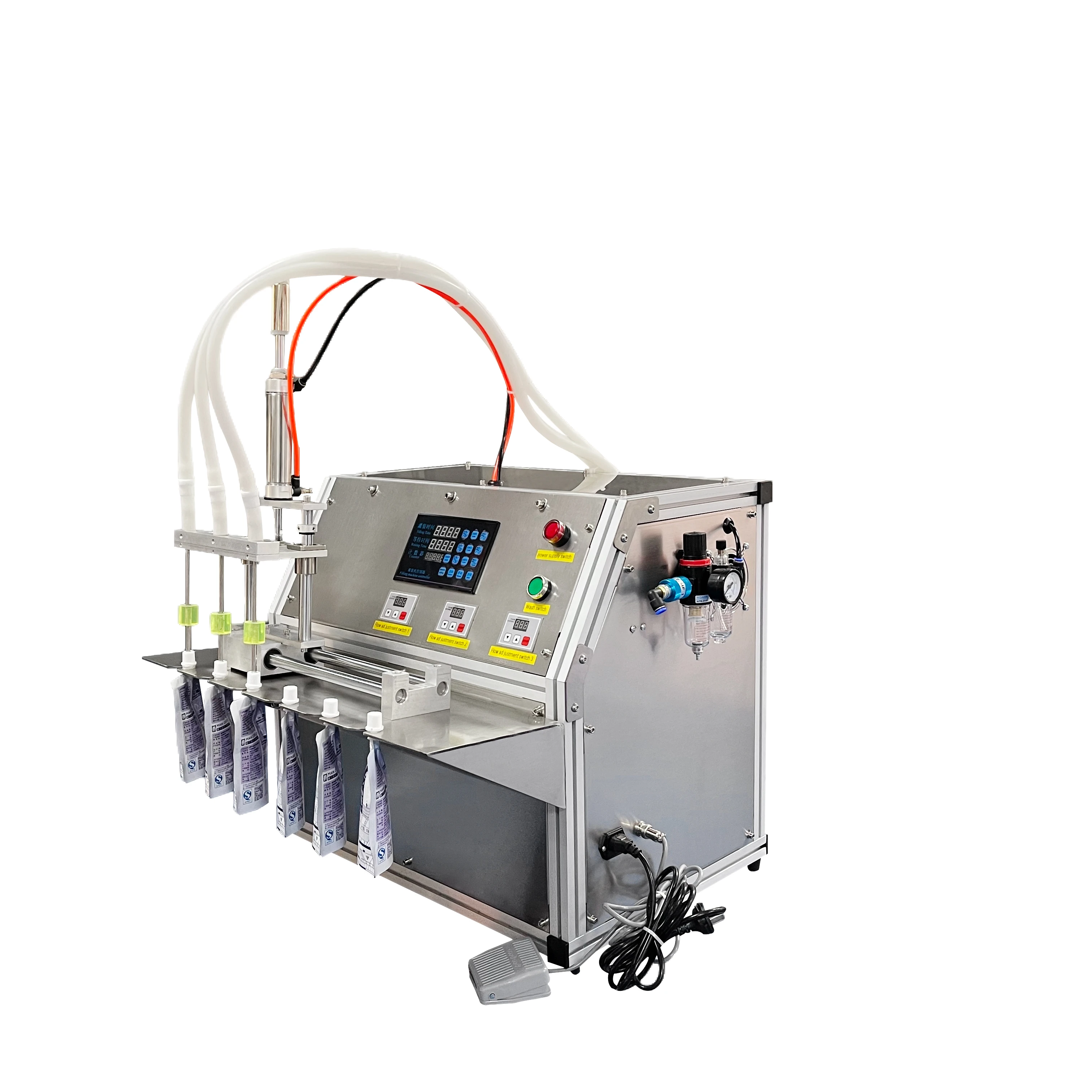 Semi-automatic Ink Filling Machine For Spout Pouch Bags 3 Nozzles Hot Juice Puree Stand Up Bag Filling Capping Machines