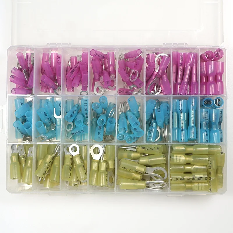 Прямая продажа с фабрики, водонепроницаемые изолированные обжимные клеммы для полиэтиленовых проводов, комплект из 250 шт. в коробке, Термоусадочные соединители для проводов