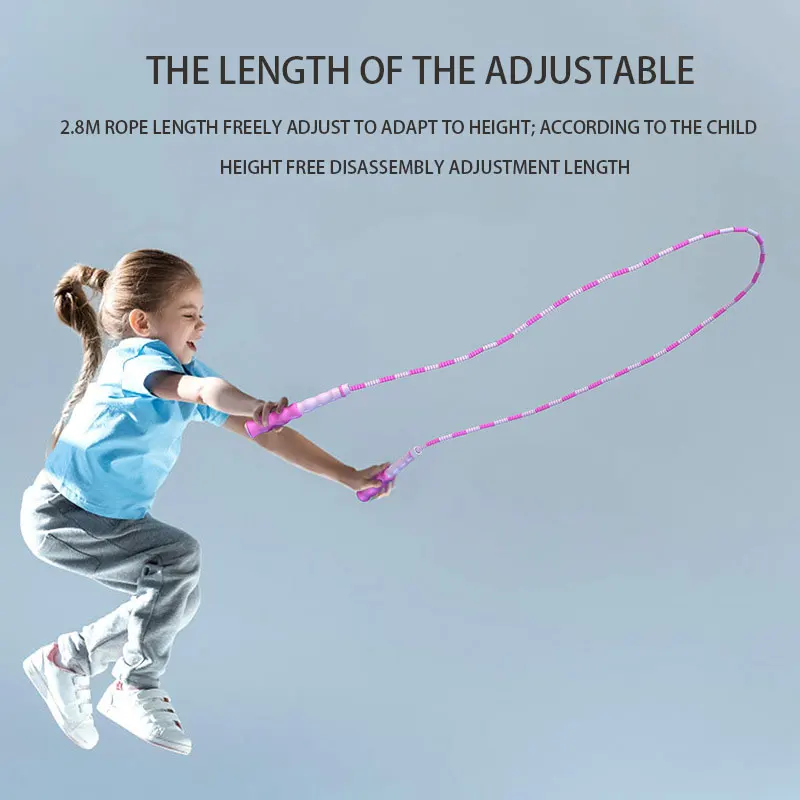 Beaded Jump Rope Rainbow Cord All White Segmented Long Handle Fitness Plastic Bead Jump Rope