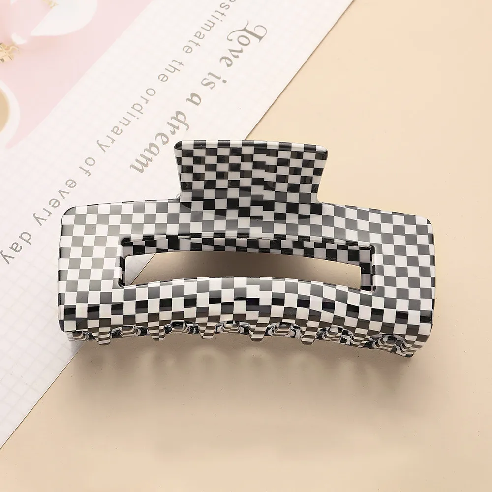 New Ins Large Multicolor Checkerboard Grid Square Semicircle Acetate Hair Clip Claw Hair Women Hair Accessories
