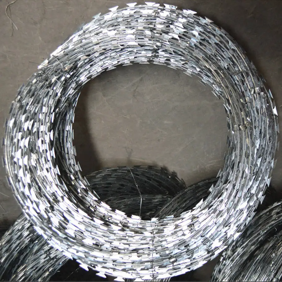 Hot dipped galv concertina razor wire prison fence coil galvalnizedconcertina razor barbed wire