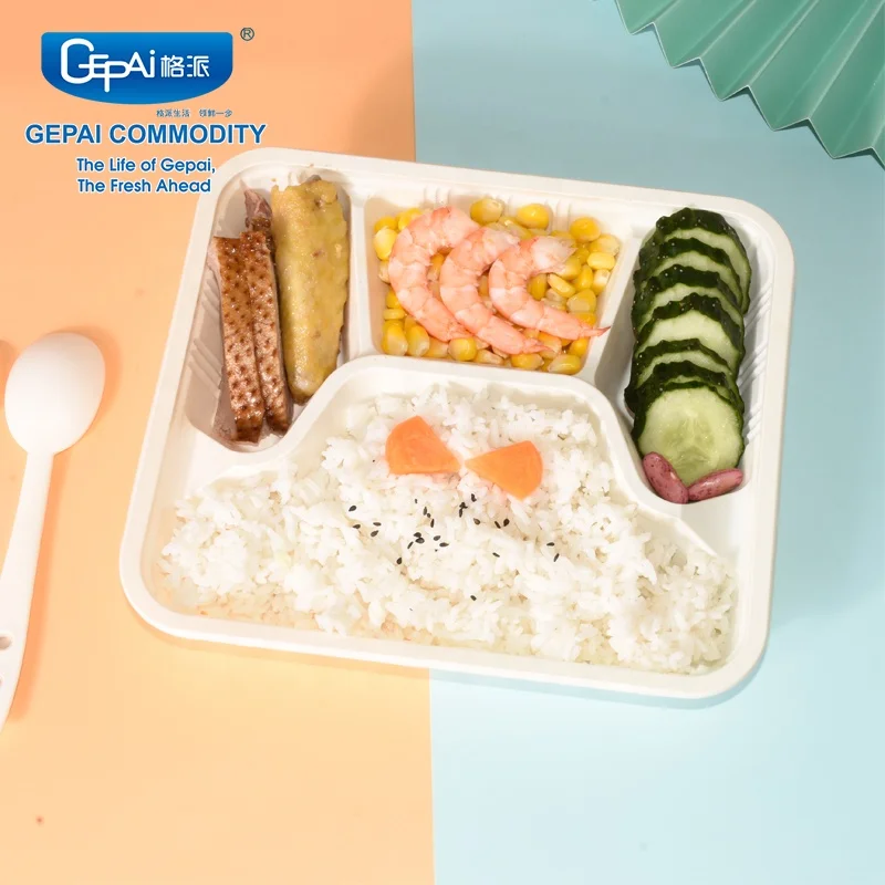 Biodegradable Food Packaging Containers Restaurant 4 Compartment Lunch Box