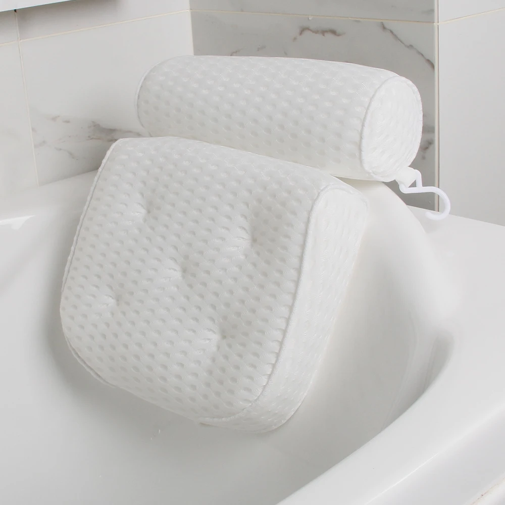 3D Mesh Fabric Luxury bath bathtub spa neck headrest pillow with 6 Suction Cups