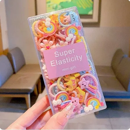 Custom Logo Gift 20pcs/box 50 pcs/box Baby Girls Elastic Rubber Bands Hair Accessories Cute Cartoon Fruits Kids Hair Ties Set