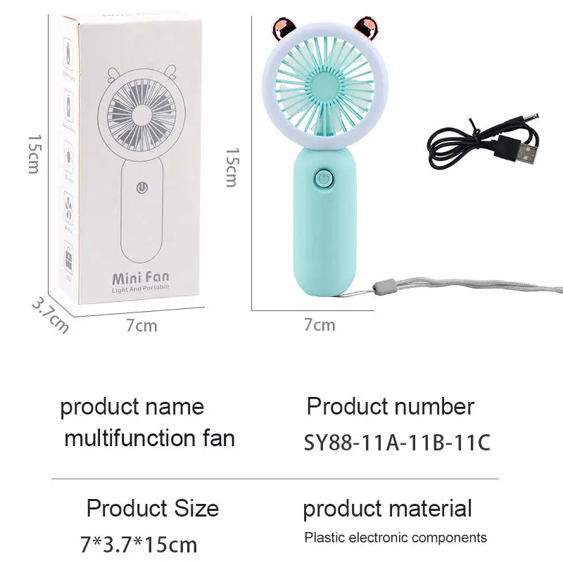 2023 New Handheld Mini Cooler Plastic Cordless Table Rechargeable Usb Car Flexible Fan With Lamp Price For Cooling Summer
