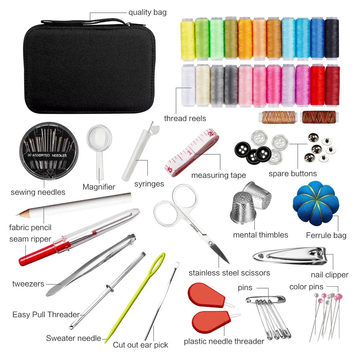 98 pieces of sewing kit accessories practical bag black zipper bag home travel mini travel sewing kit