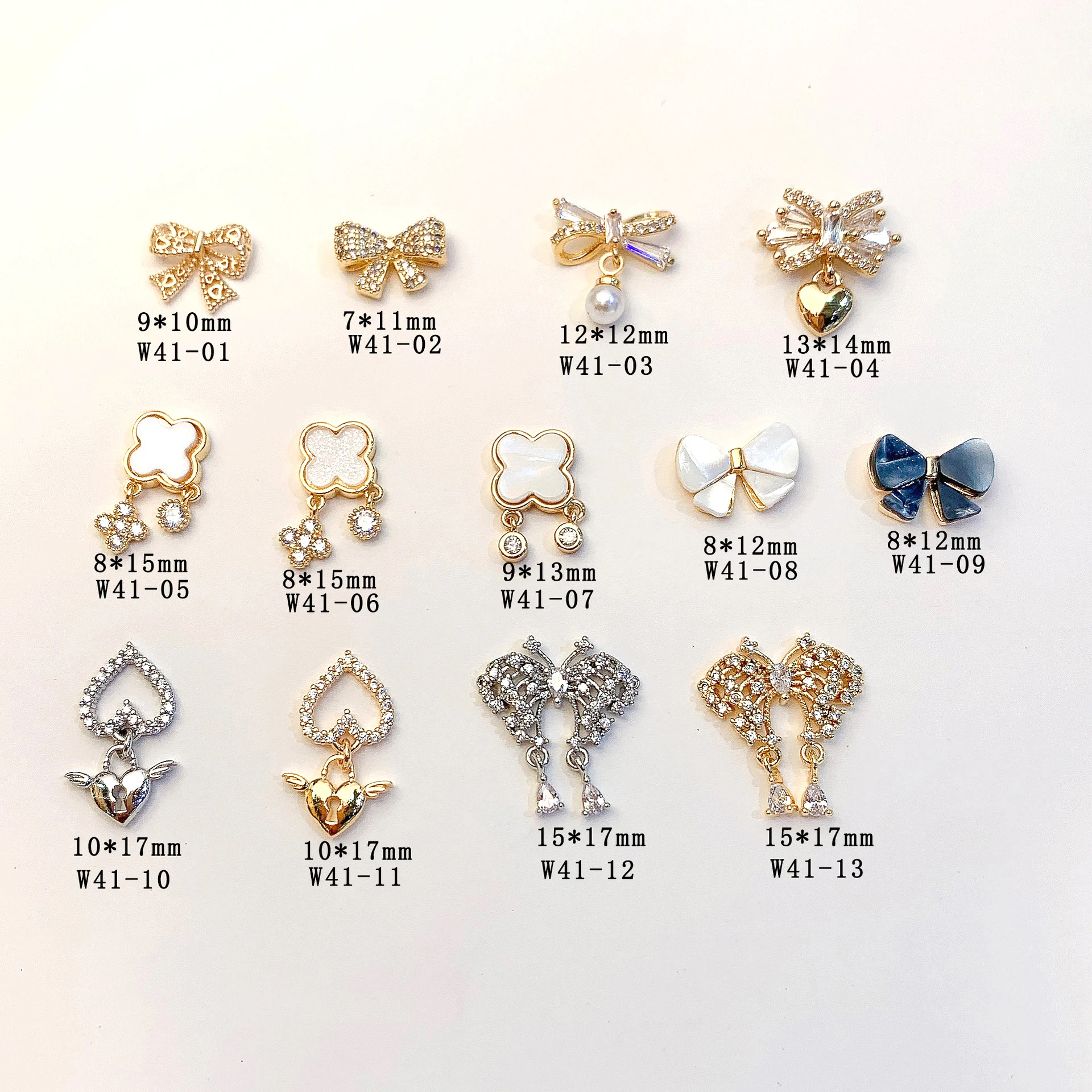 New LZ nail art color-preserving gold-plated bow tie nail jewelry zircon
