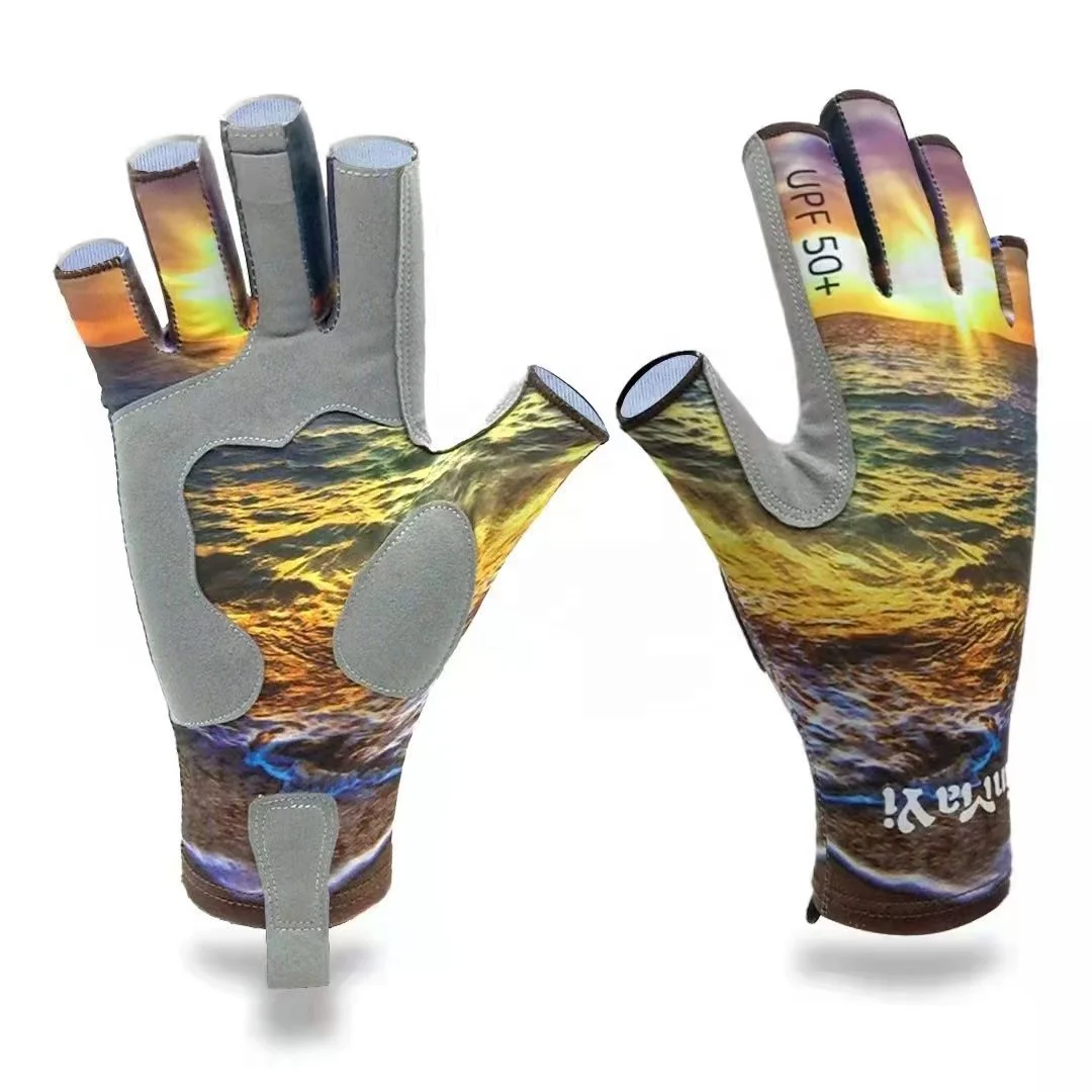 Summer Breathable UPF50+  Non-Slip Half-Finger/2 Finger Cut Fishing Gear Gloves for Fishing, Cycling, Boating, Surfing