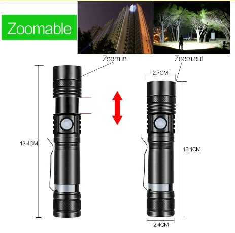 Rechargeable Led Flashlight Aluminium Alloy USB led Torch 1000 Lumen Tactical Flashlight for Camping