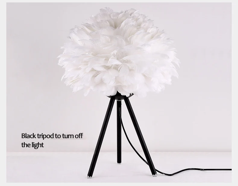 hotel decorative cheapest grey black feather  desk standing rechargeable table lamp tall