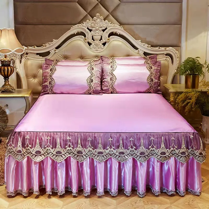 High Quality 100 Polyester Embroidery Cooling Bed Skirt Set Queen Bedspread Bed Cover Cotton Bedding Set for Hotel