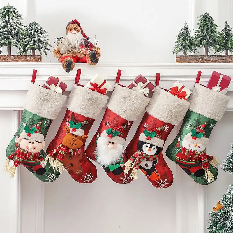 Large Christmas Cartoon Socks Santa Claus Snowman Gift Bags Christmas Socks Decorations For Home Christmas Gift Sock